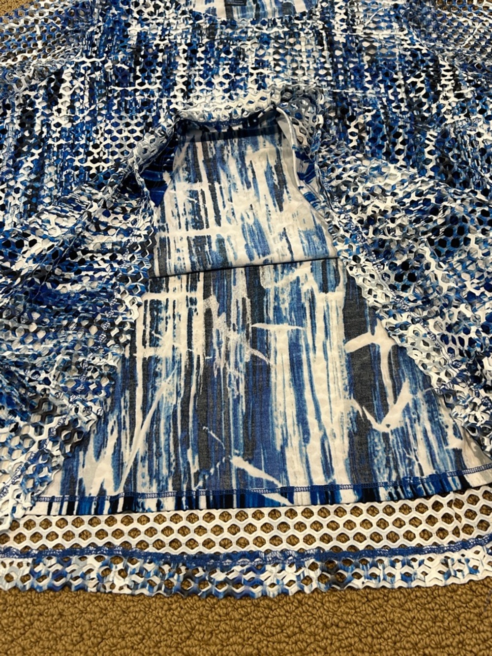 Ali Miles Blue White Abstract Mesh Overlay Tunic Top 1X Lagenlook Art to Wear - Picture 13 of 17